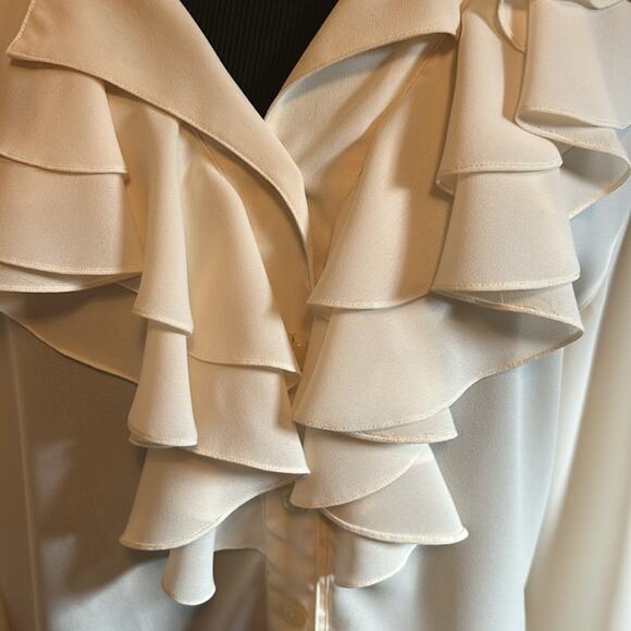 Vintage Rafaella Ruffle Blouse Sz 14 Quiet Luxury Old Money Unique Collar - Picture 4 of 7